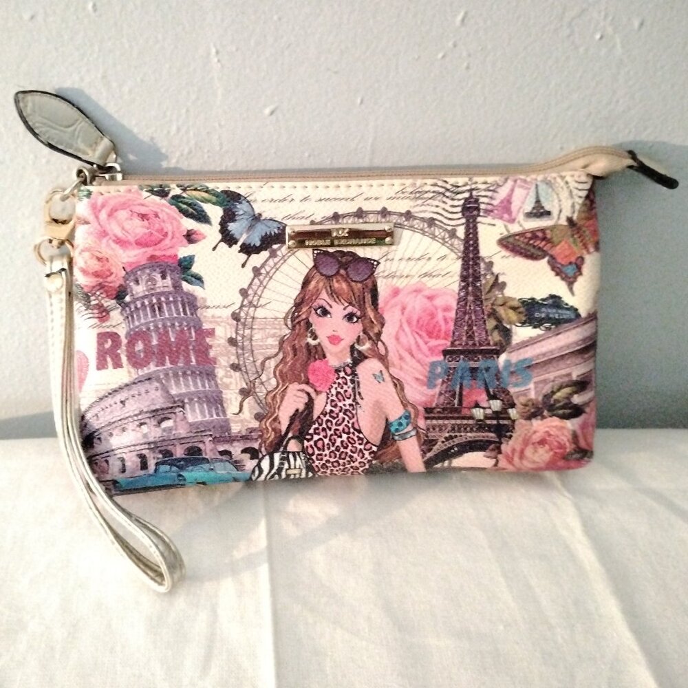 ❤️NX NOBLE EXCHANGE Rome Butterflies Eiffel Tower Wristlet Purse Clutch